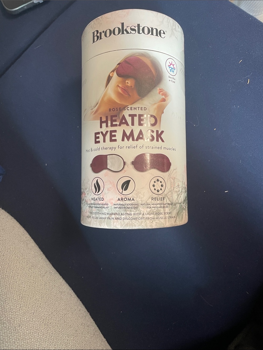 Brookstone Heated Eye Mask - Burgundy and Cream